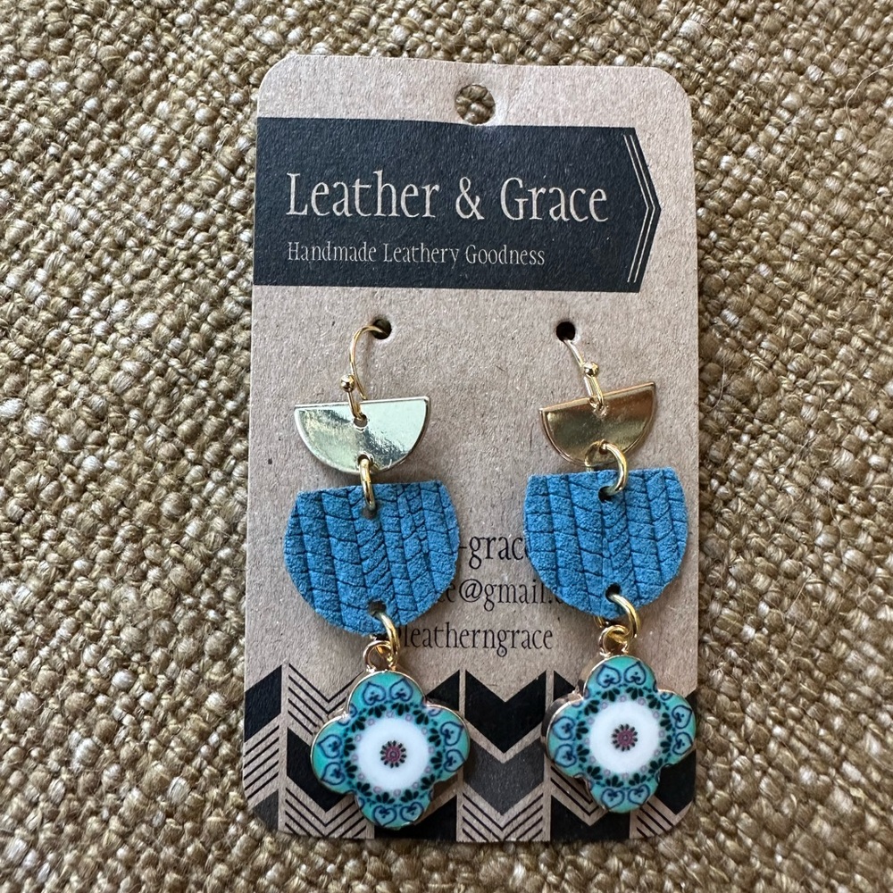 Leather & Grace Blue and Gold Earrings